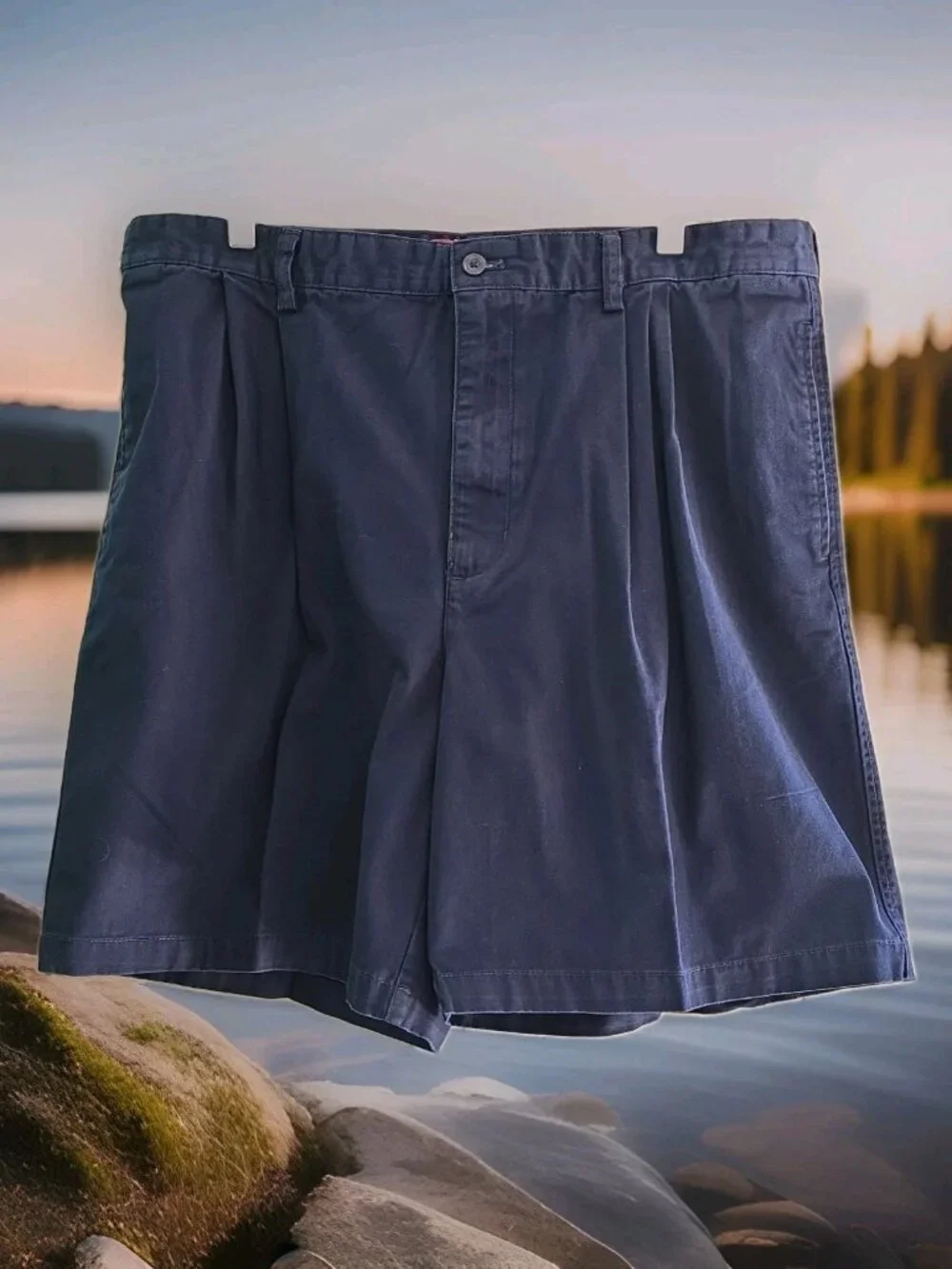 Chaps Men's Navy Double Pleated Bermuda Shorts 38